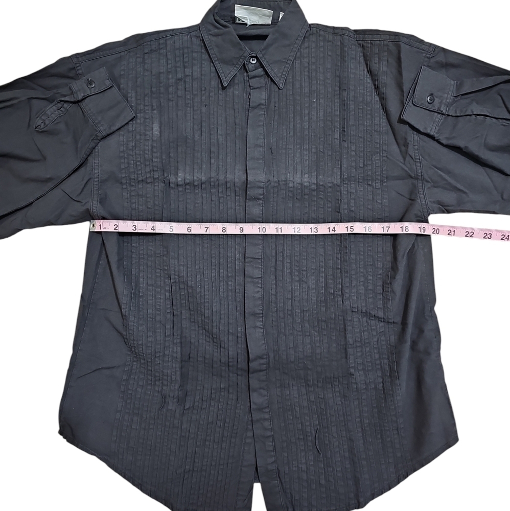 International Male Men Small Black Cotton Pleated Tuxedo Shirt 80s 90s Retro - Picture 5 of 7